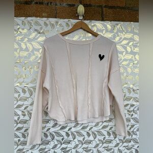 The Greii Waffle Knit Soft Girl Heart Patch Sweater - Cream Medium